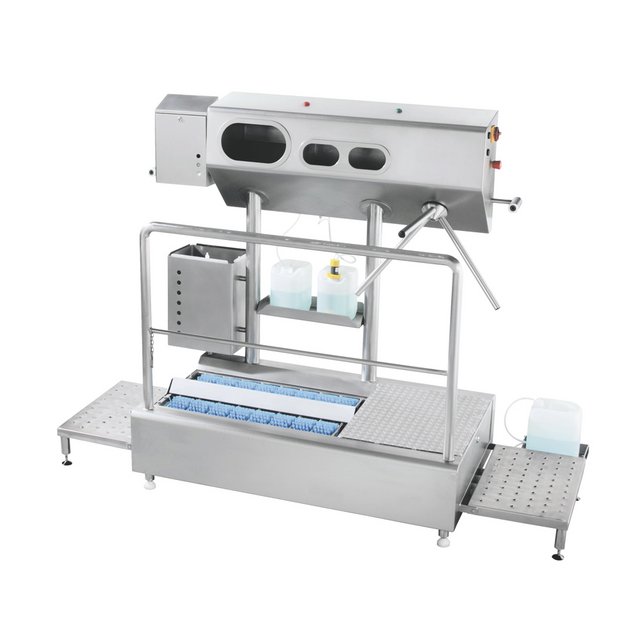 Stazione modulare lavasuole con turnella lavamani di controllo accessi